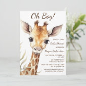 Adorable Baby Giraffe Oh Boy Baby Dusche Einladung (Stehend Vorderseite)