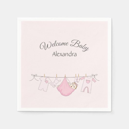 Adorable Baby Girl Dusche Rosa und Grau Serviette (Vorderseite)