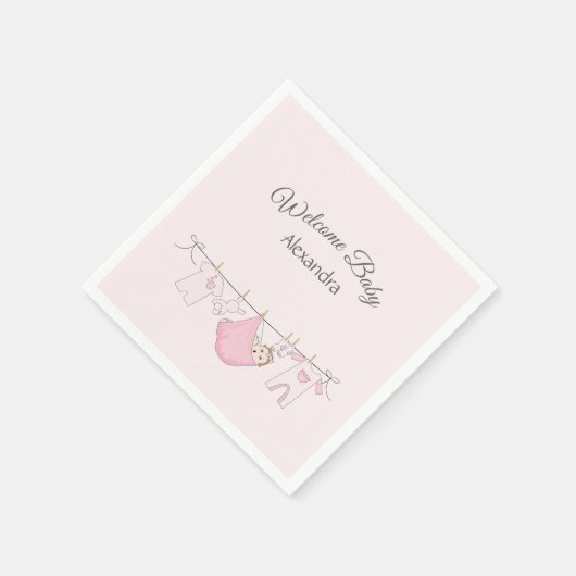 Adorable Baby Girl Dusche Rosa und Grau Serviette (Ecke)