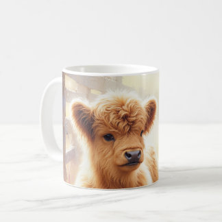 Adorable Baby Highland Cow In Flower Field Kaffeetasse