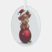 adorable baby highland cow sitting ornament aus glas (Vorderseite links)