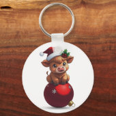 adorable baby highland cow sitting schlüsselanhänger (Rückseite)