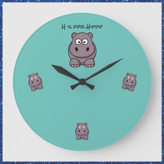 Adorable Baby Hippo Aquamarine Blue Wall Uhr