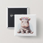 Adorable Baby Hippopotamus Button (Vorne & Hinten)