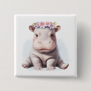 Adorable Baby Hippopotamus Button