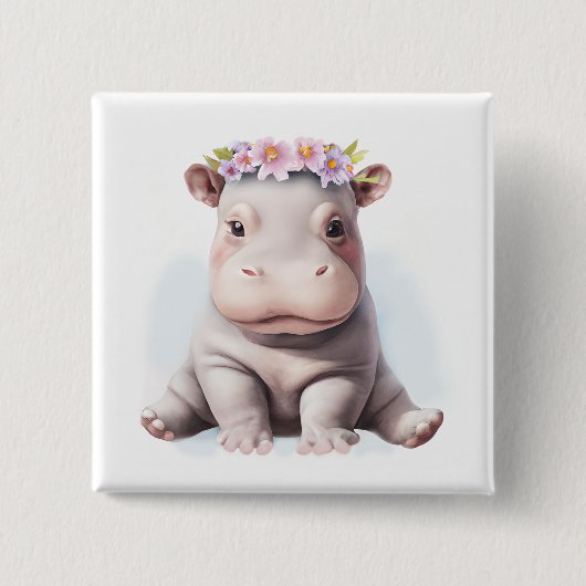 Adorable Baby Hippopotamus Button (Vorderseite)