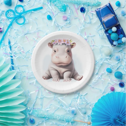 Adorable Baby Hippopotamus Pappteller (Party)