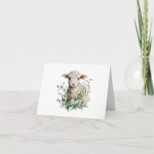 Adorable Baby Lamm mit Blume BLANK Karte