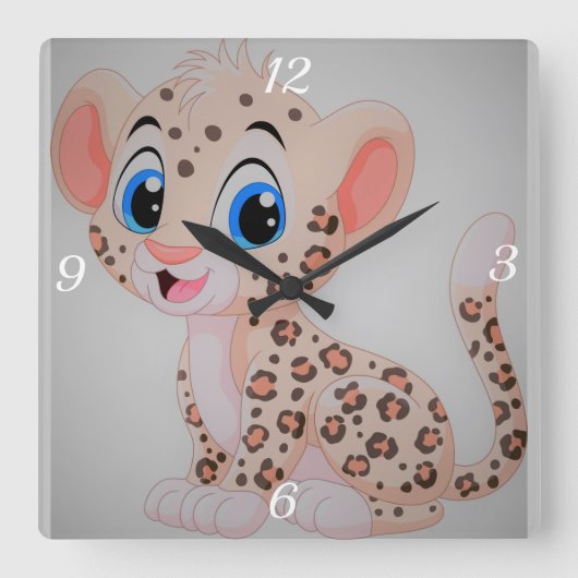 Adorable Baby Leopard Quadratische Wanduhr (Vorderseite)