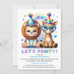 Adorable Baby Lion & Giraffe zum Geburtstag Einlad Einladung