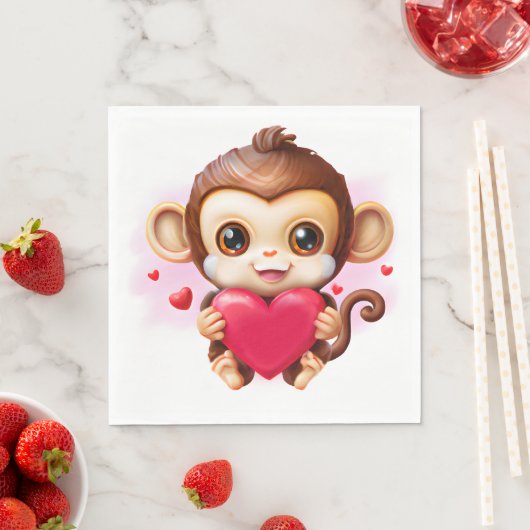 Adorable Baby Monkey hält ein rotes Herz Serviette (Beispiel)