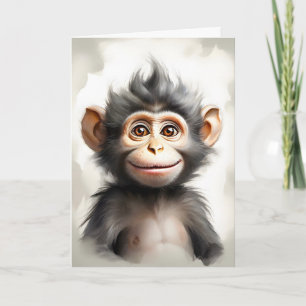 Adorable Baby Monkey Portrait Blank Gruß Karte