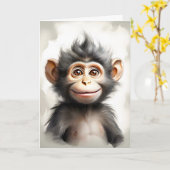 Adorable Baby Monkey Portrait Blank Gruß Karte (Gelbe Blume)