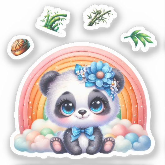 Adorable Baby Panda auf einem Regenbogen, Panda Au Aufkleber (Vorderseite)