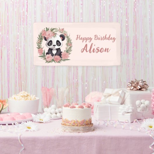 Adorable Baby Panda Bär mit Blume Banner (Party)