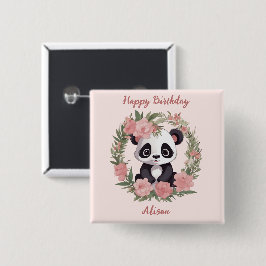 Adorable Baby Panda Bär mit Blume Button