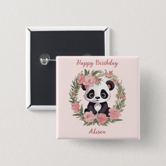 Adorable Baby Panda Bär mit Blume Button (Vorne & Hinten)