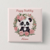 Adorable Baby Panda Bär mit Blume Button (Vorderseite)