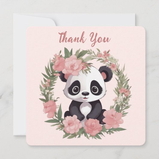 Adorable Baby Panda Bär mit Blume Dankeskarte (Vorderseite)