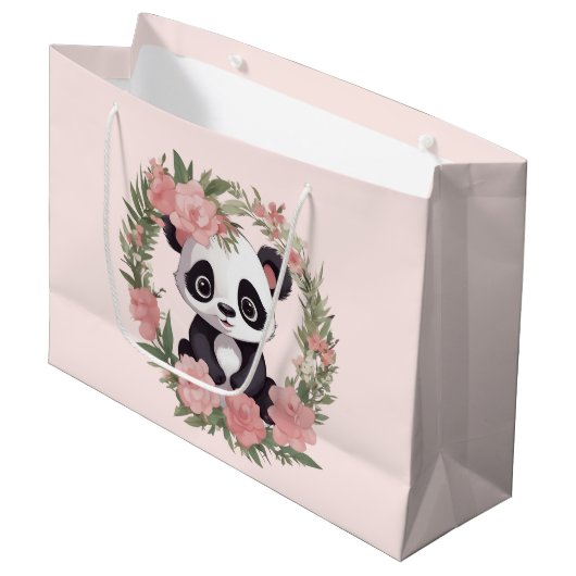 Adorable Baby Panda Bär mit Blume Große Geschenktüte (Vorderseite Schrägansicht)