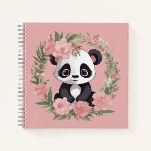 Adorable Baby Panda Bär mit Blume Notizblock
