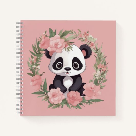 Adorable Baby Panda Bär mit Blume Notizblock (Vorderseite)