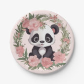 Adorable Baby Panda Bär mit Blume Pappteller (Vorderseite)