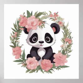 Adorable Baby Panda Bär mit Blume Poster