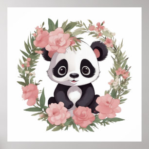 Adorable Baby Panda Bär mit Blume Poster