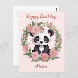 Adorable Baby Panda Bär mit Blume Postkarte