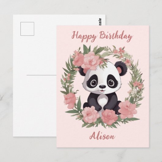 Adorable Baby Panda Bär mit Blume Postkarte (Vorne/Hinten)