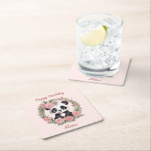 Adorable Baby Panda Bär mit Blume Rechteckiger Pappuntersetzer (Vor Ort)