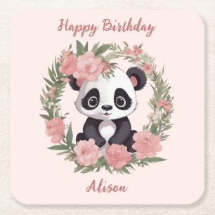 Adorable Baby Panda Bär mit Blume Rechteckiger Pappuntersetzer