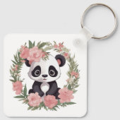 Adorable Baby Panda Bär mit Blume Schlüsselanhänger (Rückseite)