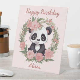 Adorable Baby Panda Bär mit Blume Sockelschild