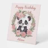 Adorable Baby Panda Bär mit Blume Sockelschild (Vorderseite)