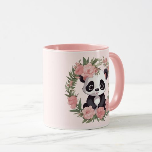 Adorable Baby Panda Bär mit Blume Tasse (VorderseiteRechts)