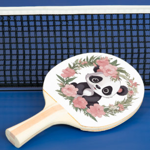 Adorable Baby Panda Bär mit Blume Tischtennis Schläger