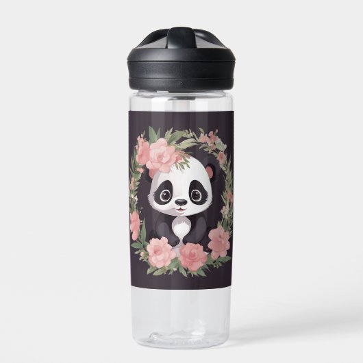 Adorable Baby Panda Bär mit Blume Trinkflasche (Vorderseite)