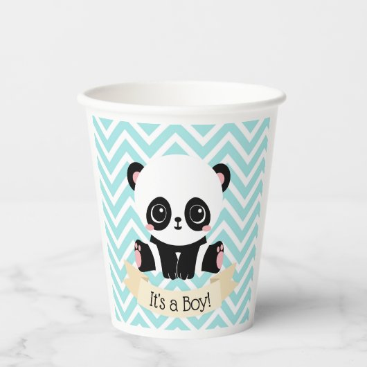 Adorable Baby Panda Blue Baby Dusche Pappbecher (Vorderseite)