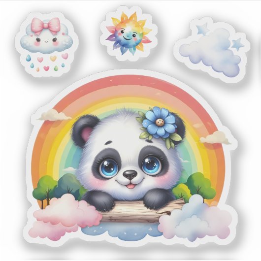 Adorable Baby Panda in den Wolken. Panda Sticker (Vorderseite)