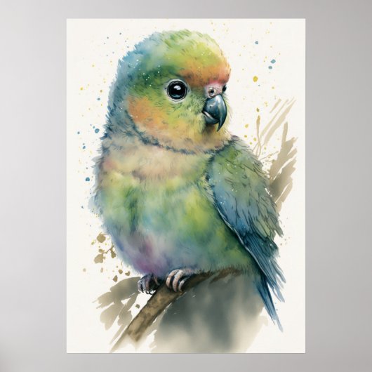 Adorable Baby Parrot Watercolor Kinderzimmer Poste Poster (Vorne)