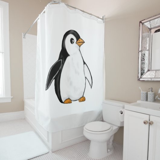 Adorable Baby Penguin Airbrush-Style Winter Art Duschvorhang (Beispiel)