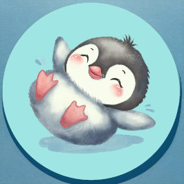 Adorable Baby Pinguin Niedlich Playful Watercolor Runder Aufkleber