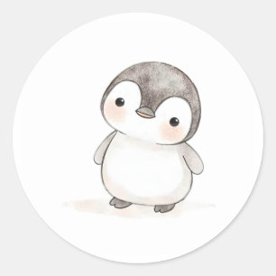 Adorable Baby Pinguin Sticker Aquarell Print