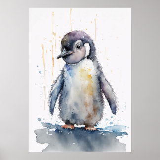 Adorable Baby Pinguin Watercolor Kinderzimmer Post Poster