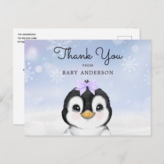 Adorable Baby Pinguin Winter Danke Postcard Postkarte (Vorne/Hinten)