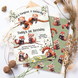 Adorable Baby Red Panda Bär Geburtstagsparty Einladung