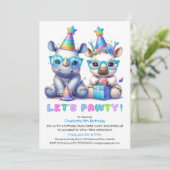 Adorable Baby Rhino Birthday - Blue Glitzer Einladung (Stehend Vorderseite)