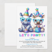Adorable Baby Rhino Birthday - Blue Glitzer Einladung (Vorne/Hinten)